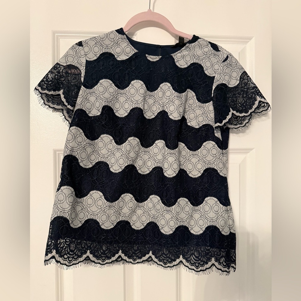 Banana Republic | Navy and White Lace Striped Blouse Top | Size XS